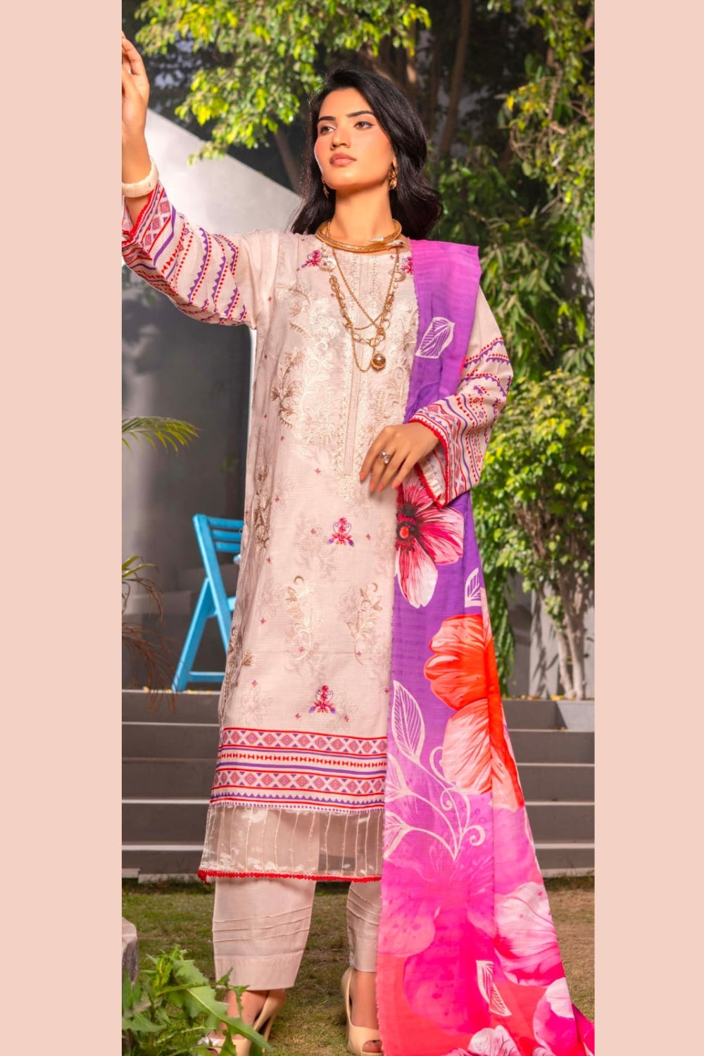 Bana Doria Lawn Embroidered 3-Piece Suit with Digital Dupatta – Eid 2026