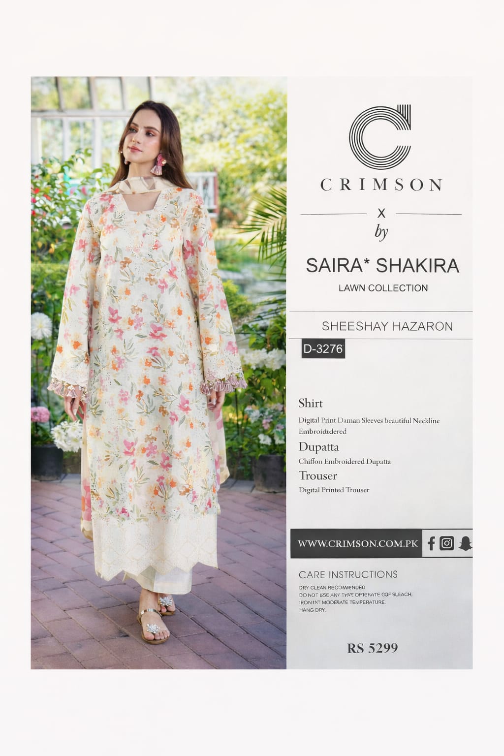 Crimson Printed Lawn Suit with Heavy Embroidery patches | 3-Piece Unstitched