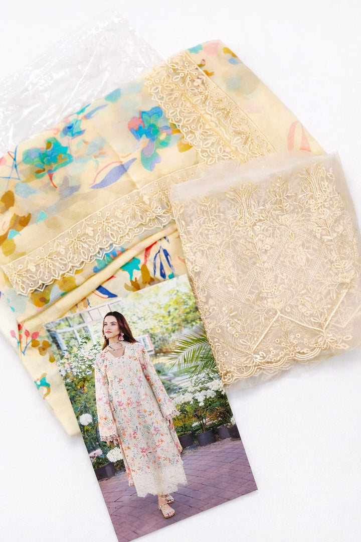 Crimson Printed Lawn Suit with Heavy Embroidery patches | 3-Piece Unstitched