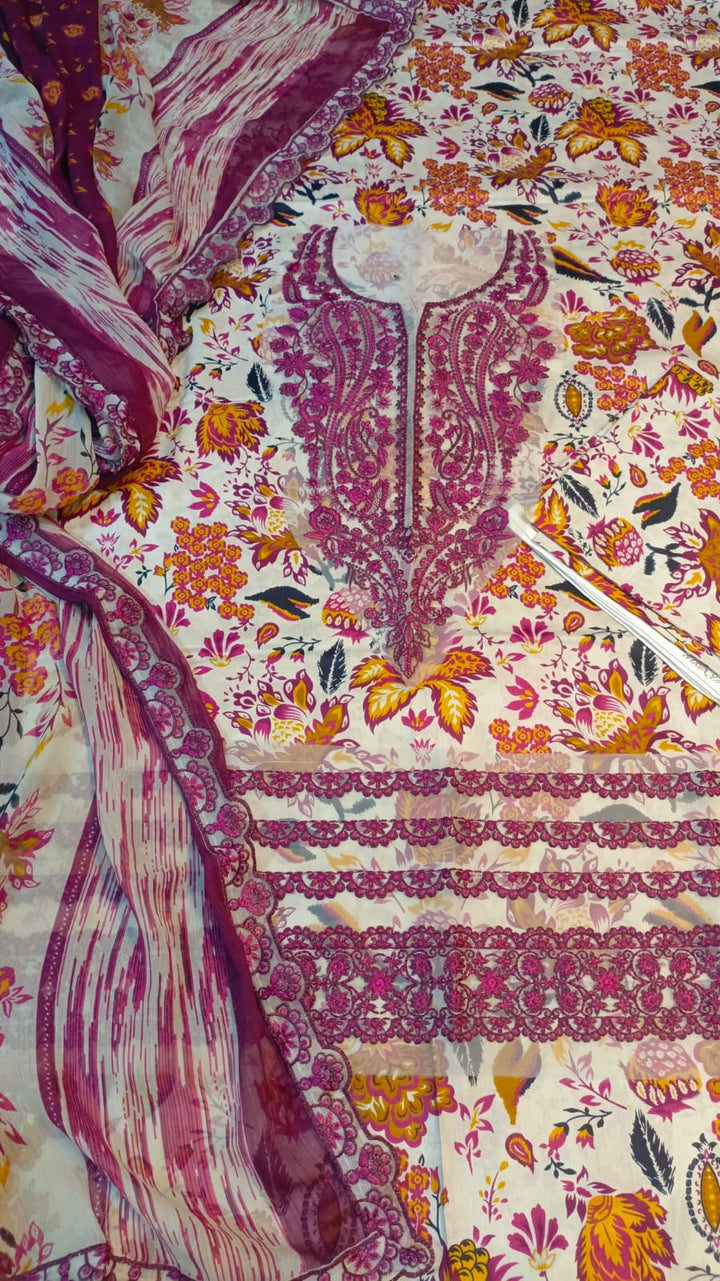 3 PC Unstitched Lawn Suit – Premium Quality Lawn